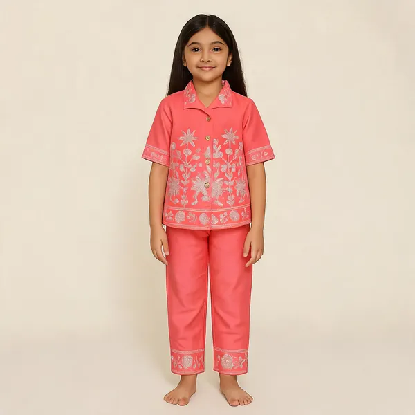Pink_Cotton_Embroidered_Kurta_Pant_For_Girls