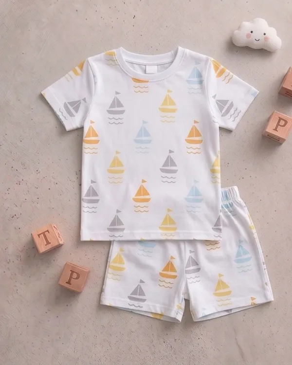 White_Cotton_Relaxed_Fit_Printed_Nightwear_For_Baby_Boys/Girls