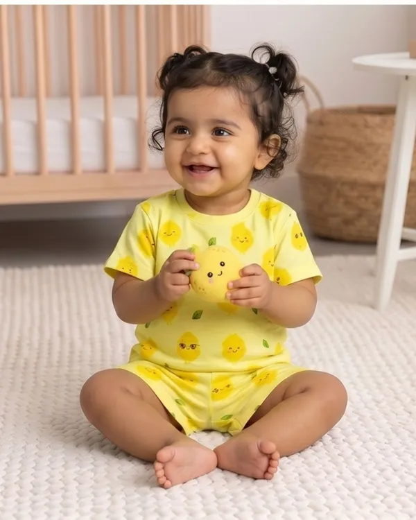 Yellow_Cotton_Relaxed_Fit_Printed_Nightwear_For_Baby_Boys/Girls