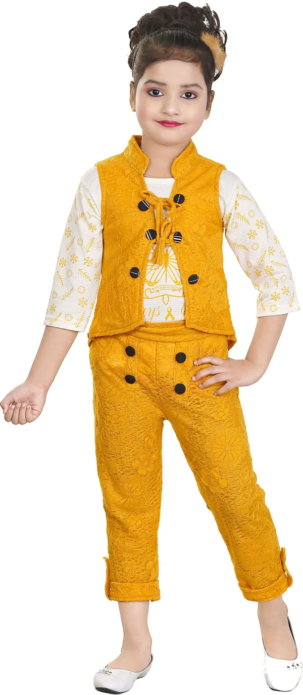 Yellow_Cotton_Solid_Top_Pant_Set_For_Girls