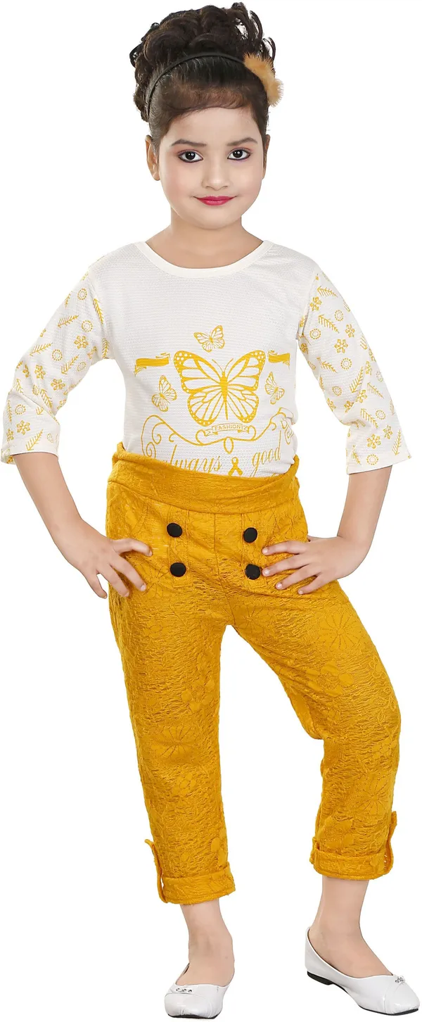 Yellow_Cotton_Solid_Top_Pant_Set_For_Girls