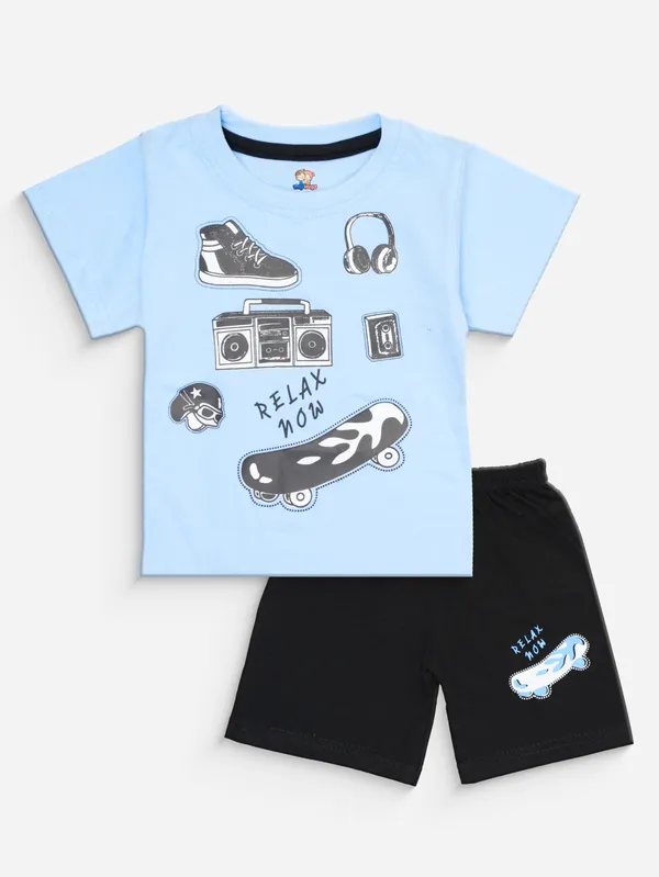 Light_Blue_Cotton_Casual_T-Shirt_Shorts_Set_For_Boys_Pack_Of_2