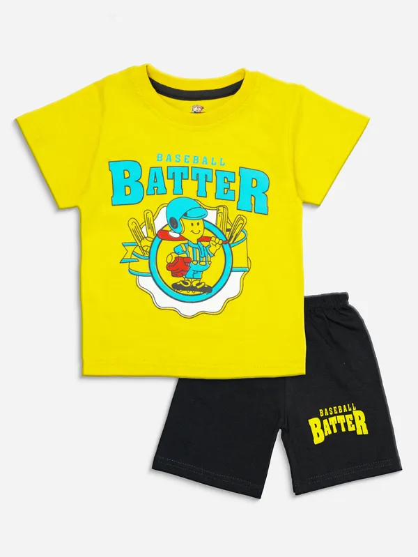 Yellow_Cotton_Casual_T-Shirt_Shorts_Set_For_Baby_Boys/Girls_Pack_Of_2