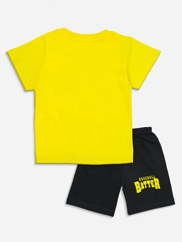 Yellow_Cotton_Casual_T-Shirt_Shorts_Set_For_Baby_Boys/Girls_Pack_Of_2