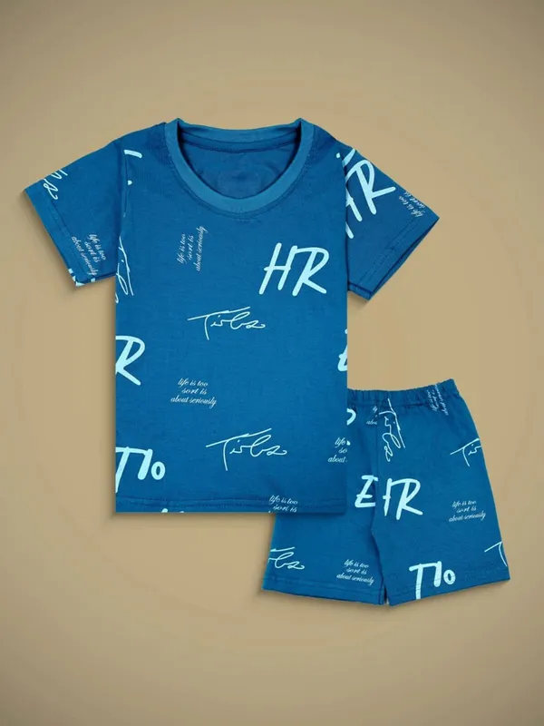 Dark_Blue_Cotton_Coord_Casual_T-Shirt_Shorts_Set_For_Boys_Pack_Of_2