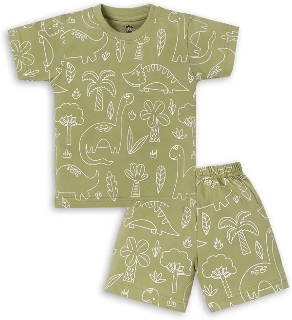 Green_Cotton_Printed_T-Shirt_Shorts_Set_For_Baby_Boys/Girls