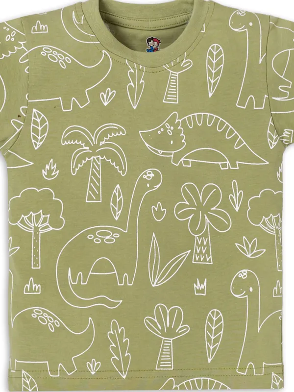Green_Cotton_Printed_T-Shirt_Shorts_Set_For_Baby_Boys/Girls