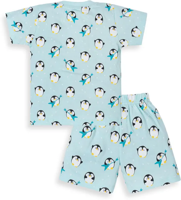Light_Blue_Cotton_Printed_T-Shirt_Shorts_Set_For_Baby_Boys/Girls