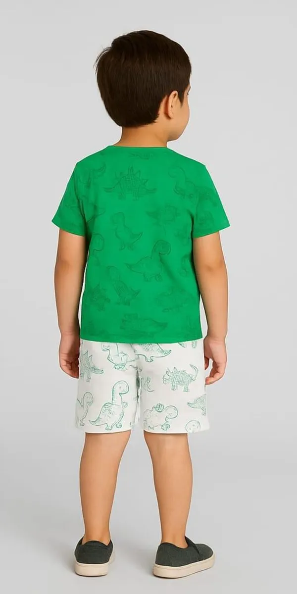 Green_Cotton_Casual_T-Shirt_Shorts_Set_For_Baby_Boys/Girls_Pack_Of_2