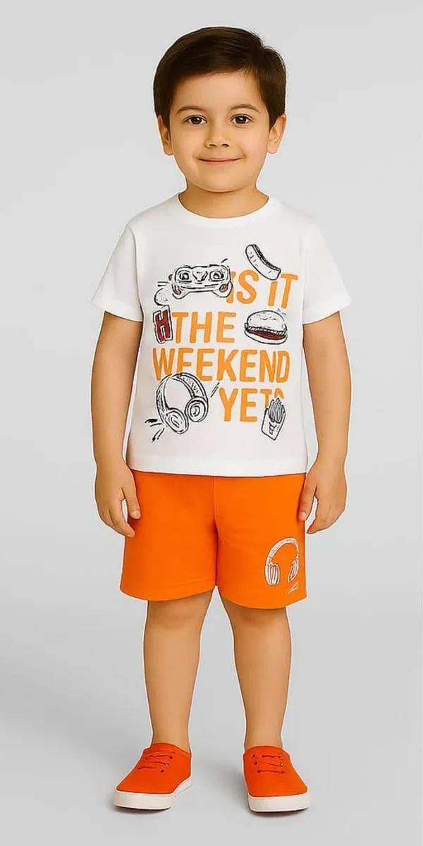 White_Cotton_Casual_T-Shirt_Shorts_Set_For_Baby_Boys/Girls_Pack_Of_2