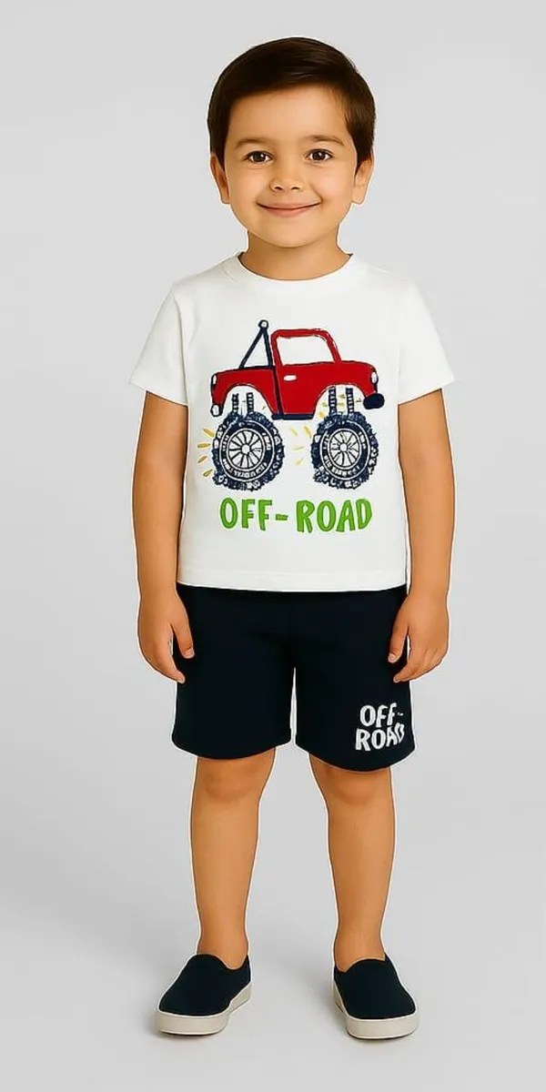 White_Cotton_Casual_T-Shirt_Shorts_Set_For_Baby_Boys/Girls_Pack_Of_2