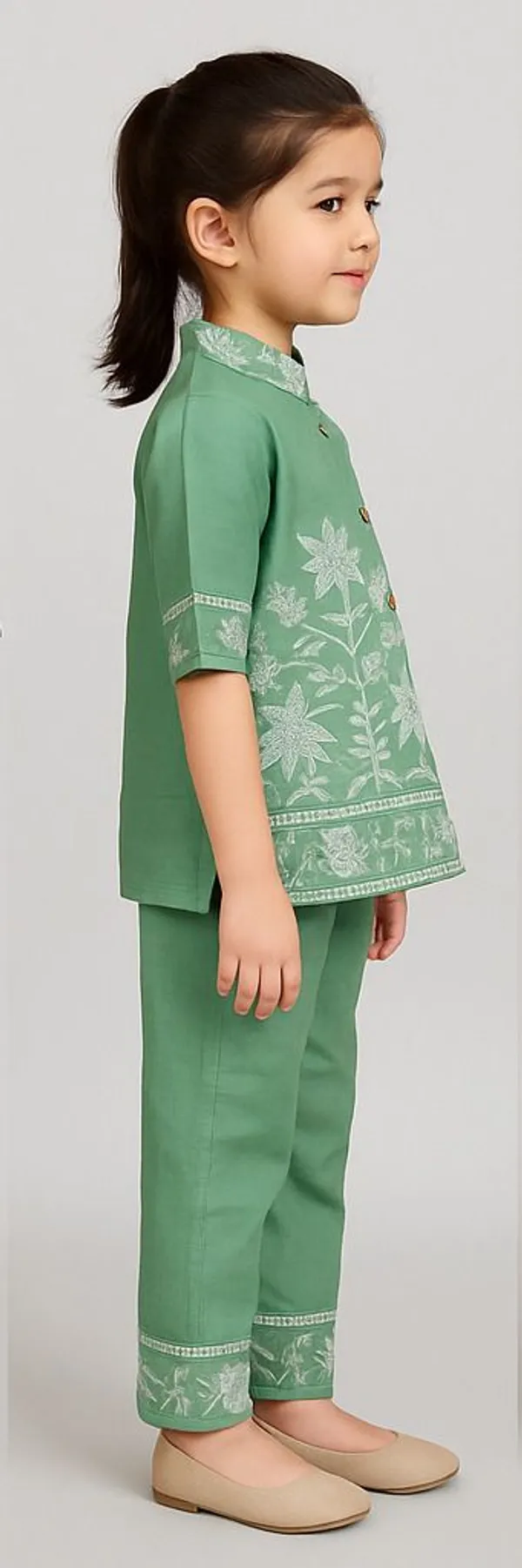 Green_Cotton_Embroidered_Kurta_Pant_For_Girls