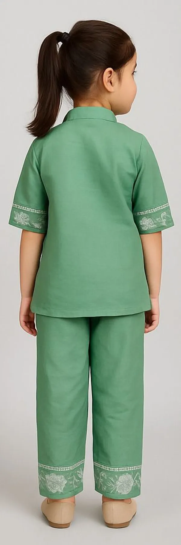 Green_Cotton_Embroidered_Kurta_Pant_For_Girls