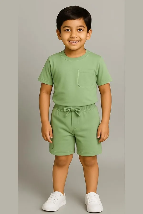 Green_Cotton_Coord_Casual_T-Shirt_Shorts_Set_For_Boys