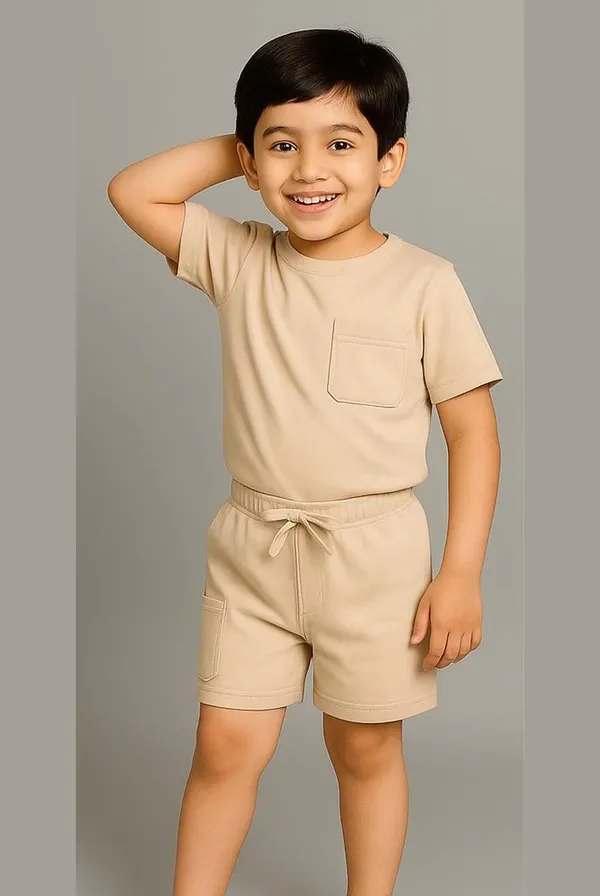Beige_Cotton_Regular_Fit_Shirt_Shorts_For_Boys
