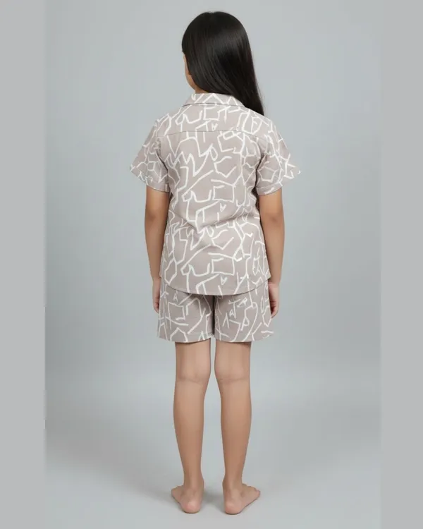 Beige_Cotton_Casual_Shirt_Shorts_Set_For_Girls