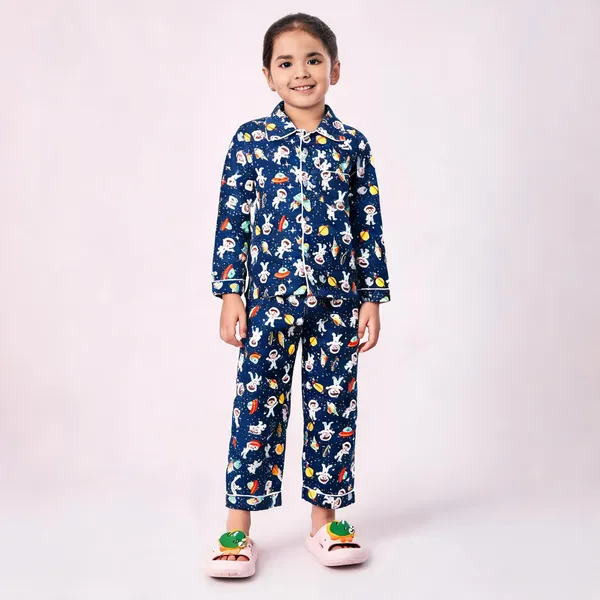 Dark_Blue_Cotton_Printed_Nightwear_Set_For_Girls