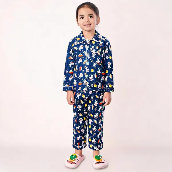 Dark_Blue_Cotton_Printed_Nightwear_Set_For_Girls