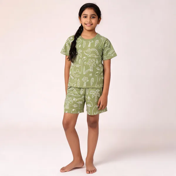 Green_Cotton_Printed_T-Shirt_Shorts_Set_For_Baby_Boys/Girls