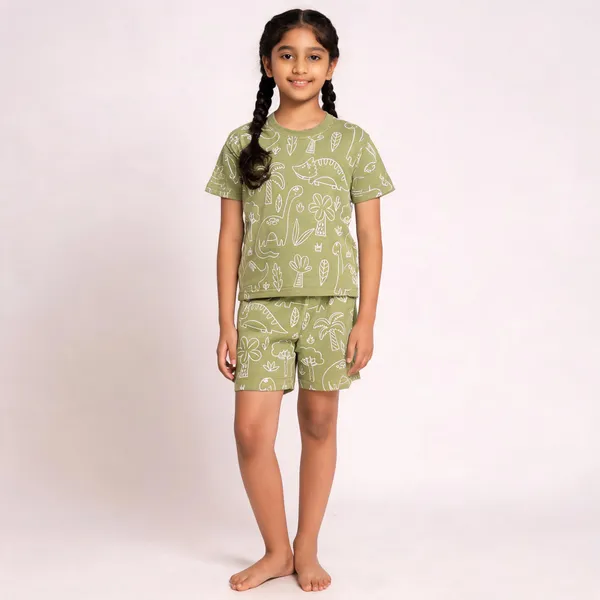 Green_Cotton_Printed_T-Shirt_Shorts_Set_For_Baby_Boys/Girls