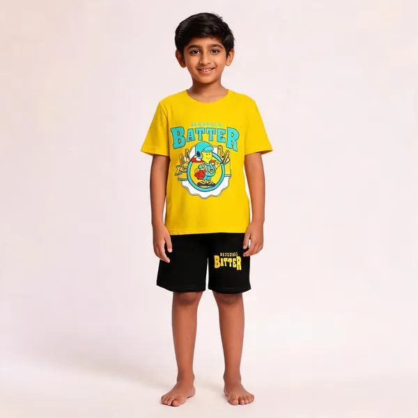 Yellow_Cotton_Casual_T-Shirt_Shorts_Set_For_Baby_Boys/Girls_Pack_Of_2