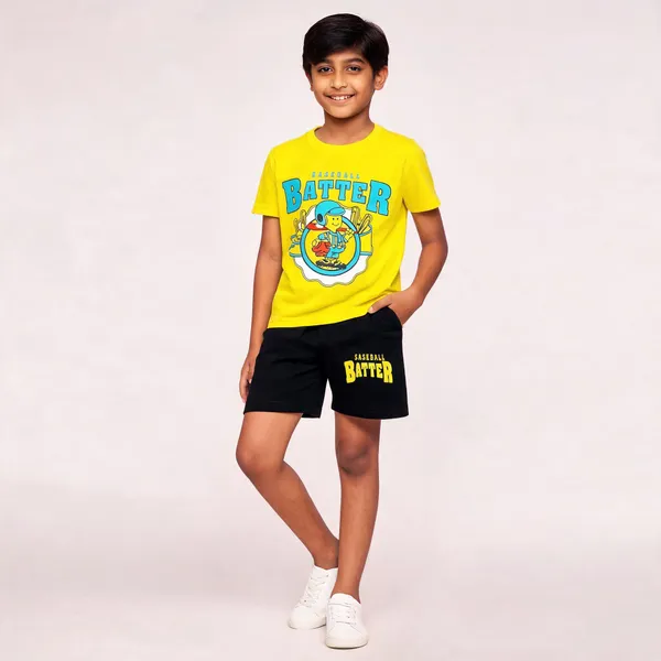 Yellow_Cotton_Casual_T-Shirt_Shorts_Set_For_Baby_Boys/Girls_Pack_Of_2