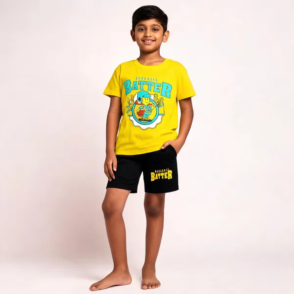 Yellow_Cotton_Printed_T-Shirt_Shorts_Set_For_Boys_Pack_Of_2