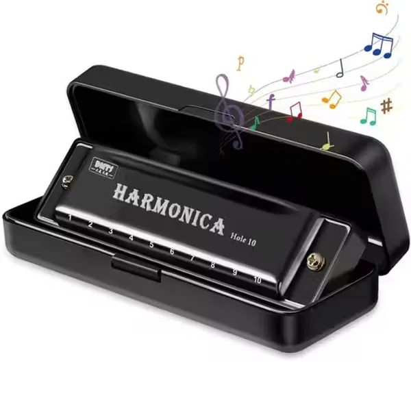Black_10_Hole_Harmonica_With_Protective_Case