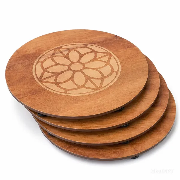 Wood_Floral_Engraved_Trivet_And_Coaster_Set