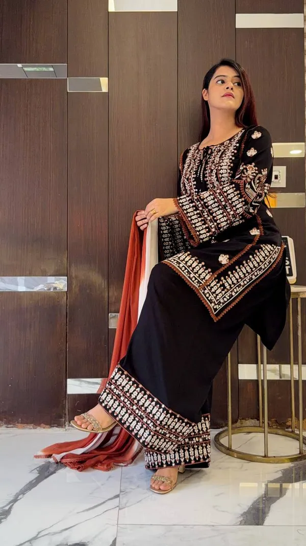 Black_Rayon_Embroidered_Ethnic_Kurta_Bottom_Dupatta_Set_For_Women