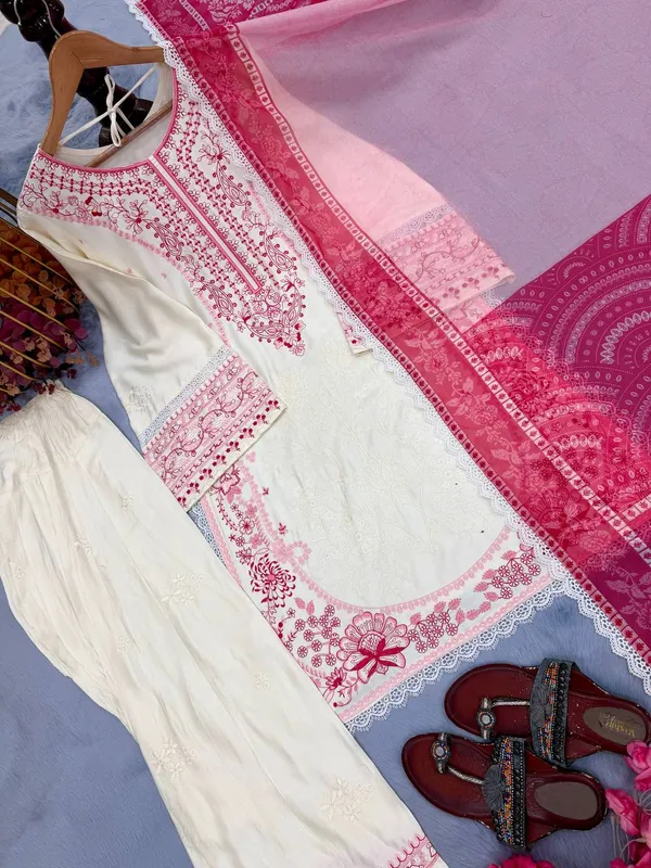 White_Rayon_Straight_Floral_Embroidered_Kurta_Bottom_Dupatta_Set_For_Women