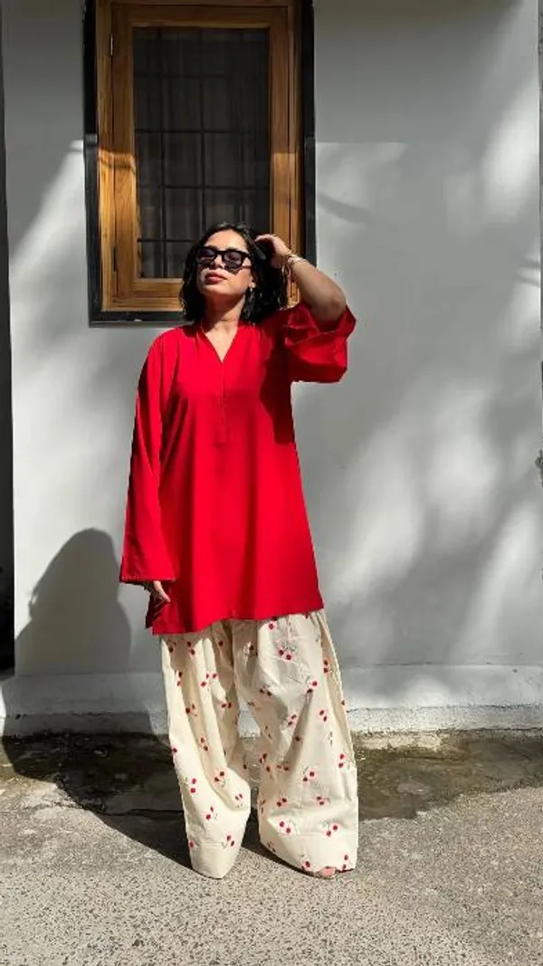 Red_Cotton_Straight_Kurta_With_Bottom_Set_For_Women