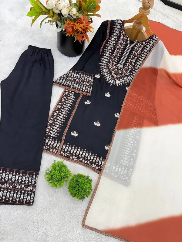 Black_Rayon_Embroidered_Ethnic_Kurta_Bottom_Dupatta_Set_For_Women