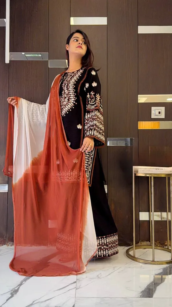 Black_Rayon_Embroidered_Ethnic_Kurta_Bottom_Dupatta_Set_For_Women