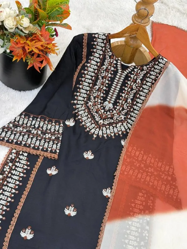 Black_Rayon_Embroidered_Ethnic_Kurta_Bottom_Dupatta_Set_For_Women