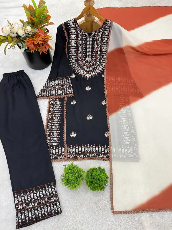 Black_Rayon_Embroidered_Ethnic_Kurta_Bottom_Dupatta_Set_For_Women