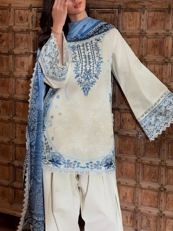 White_Rayon_Floral_Embroidered_Kurta_Pant_Dupatta_Set_For_Women