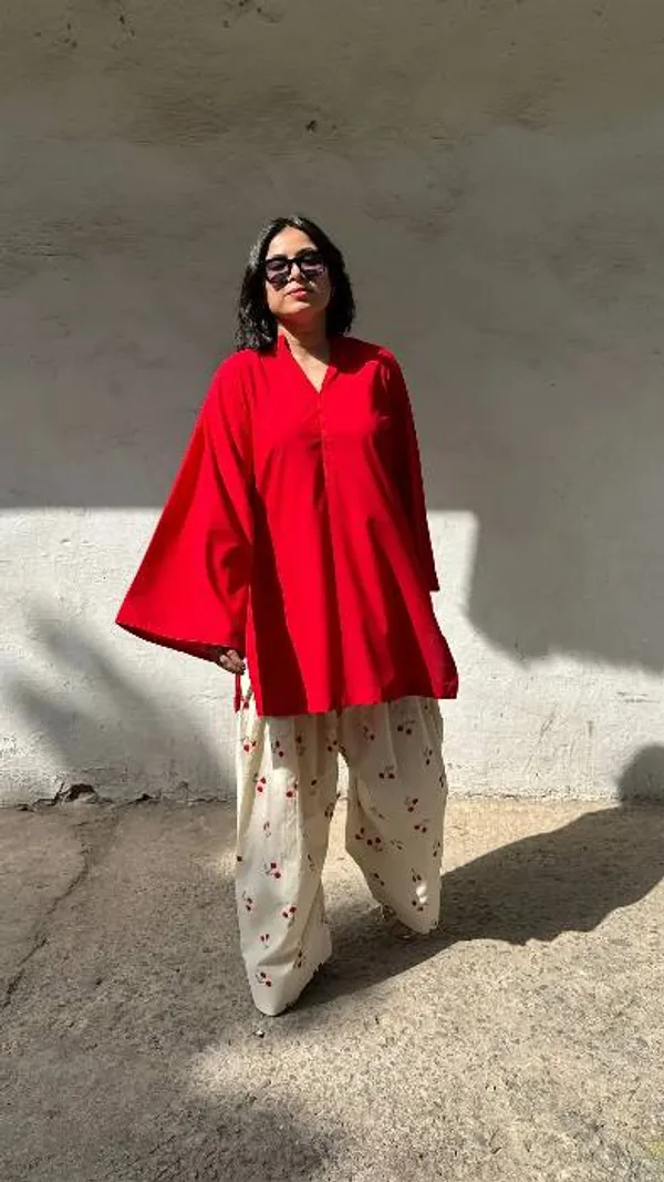 Red_Cotton_Straight_Kurta_With_Bottom_Set_For_Women