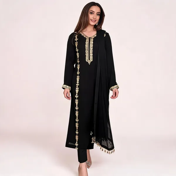 Black_Georgette_Straight_Floral_Embroidered_Kurta_Set_For_Women