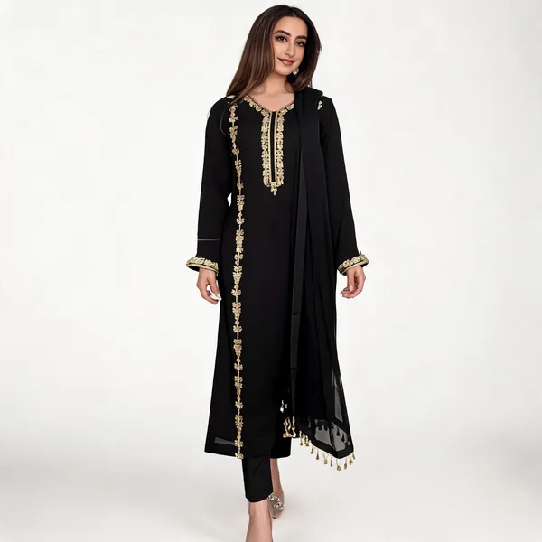 Black_Georgette_Straight_Floral_Embroidered_Kurta_Set_For_Women
