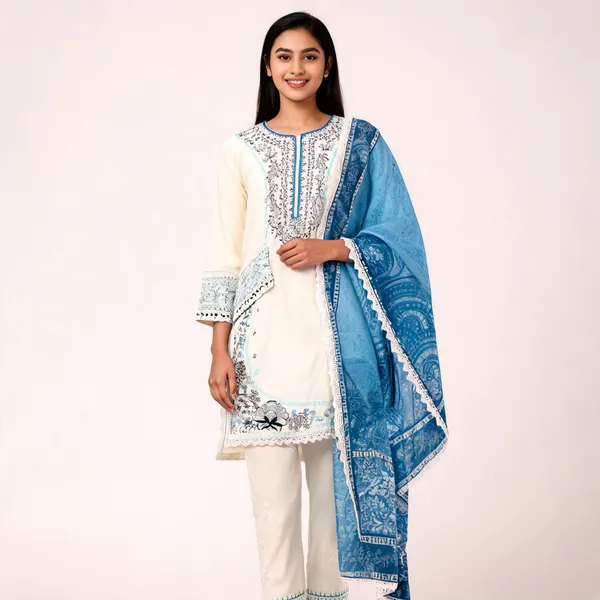 White_Rayon_Floral_Embroidered_Kurta_Pant_Dupatta_Set_For_Women