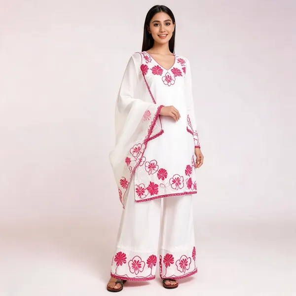 White_Rayon_Straight_Floral_Embroidered_Kurta_Set_For_Women