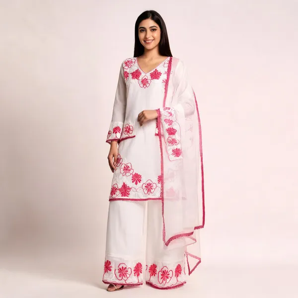 White_Rayon_Straight_Floral_Embroidered_Kurta_Set_For_Women