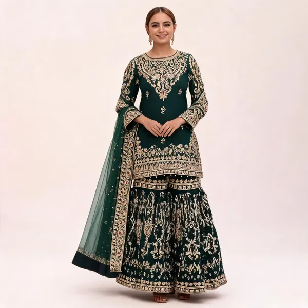 Green_Georgette_Floral_Embroidered_Sharara_Suit_For_Women
