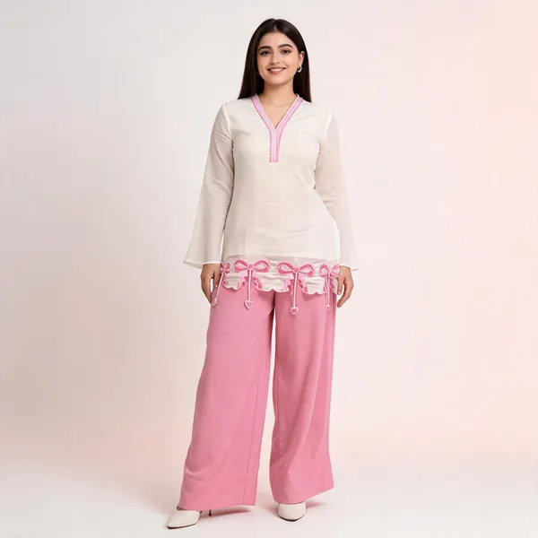White_And_Pink_Cotton_Straight_Embroidered_Kurta_Palazzo_Set_For_Women