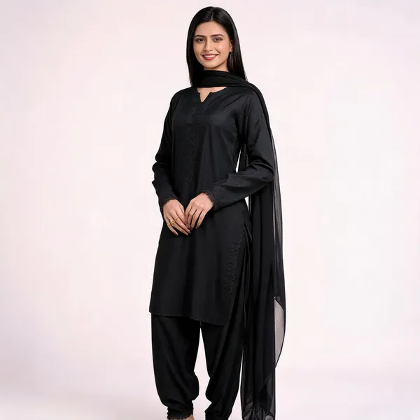 Black_Crepe_Silk_Straight_Lace_Detail_Kurta_For_Women