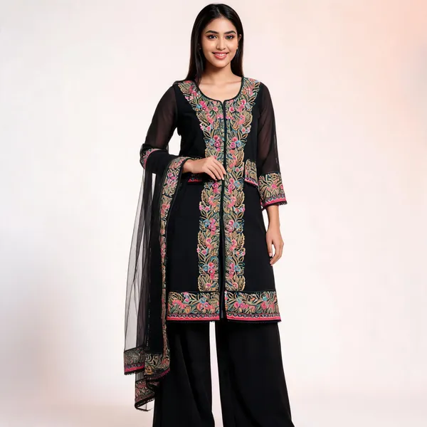 Black_Georgette_Straight_Floral_Embroidered_Kurta_Set_With_Dupatta_For_Women