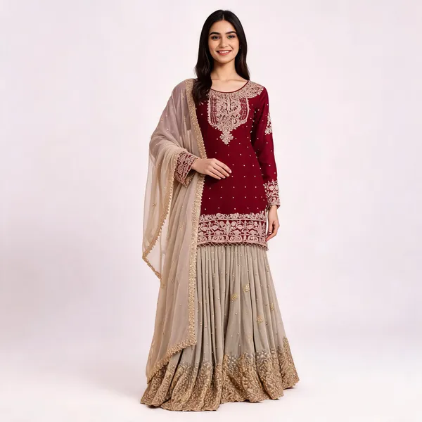 Maroon_Georgette_Embroidered_Sharara_Suit_For_Women