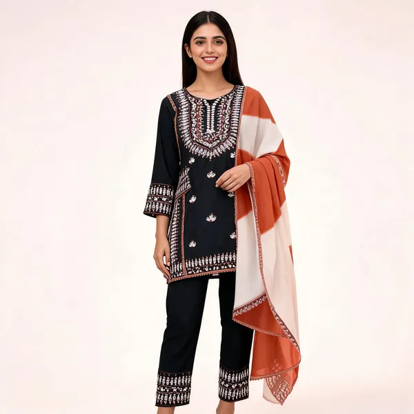 Black_Rayon_Embroidered_Ethnic_Kurta_Bottom_Dupatta_Set_For_Women