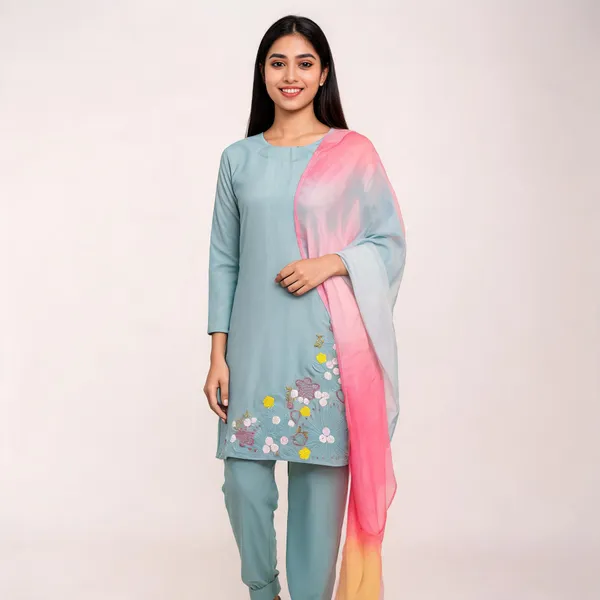 Aqua_Blue_Silk_Cotton_Straight_Kurta_Set_For_Women